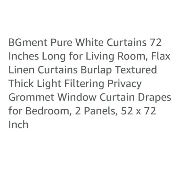 BGment White Linen Curtains 52w x72" Long Light Filtering 2 Panels tab back - Picture 2 of 6